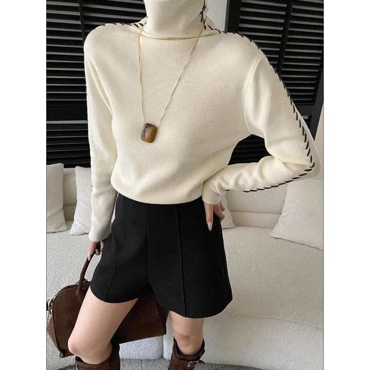 Damen eleganter Rollkragenpullover mit einzigartigen Seitendetails Drune