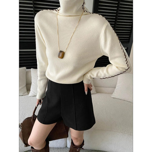 Damen eleganter Rollkragenpullover mit einzigartigen Seitendetails Drune