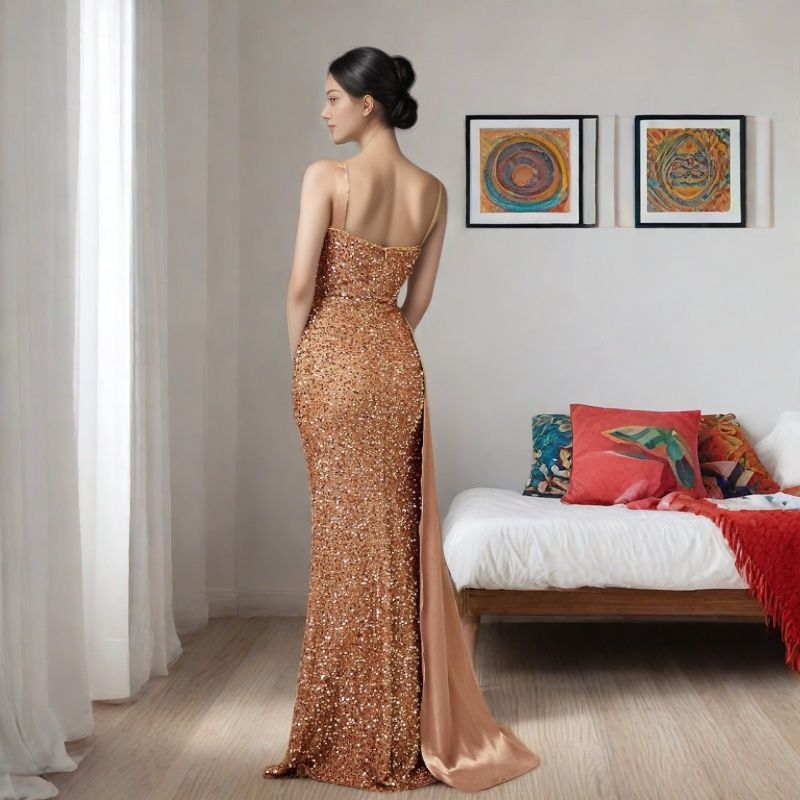 Damen Glamouröses Abendkleid mit schimmernden Pailletten und elegantem Schlitz Drune