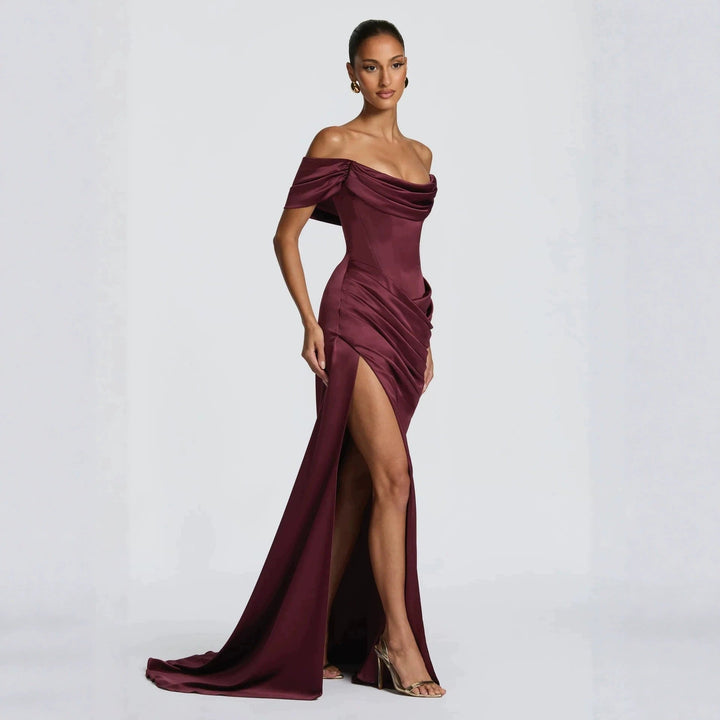 Damen Elegantes Off-Shoulder-Maxikleid mit seitlichem Schlitz Drune