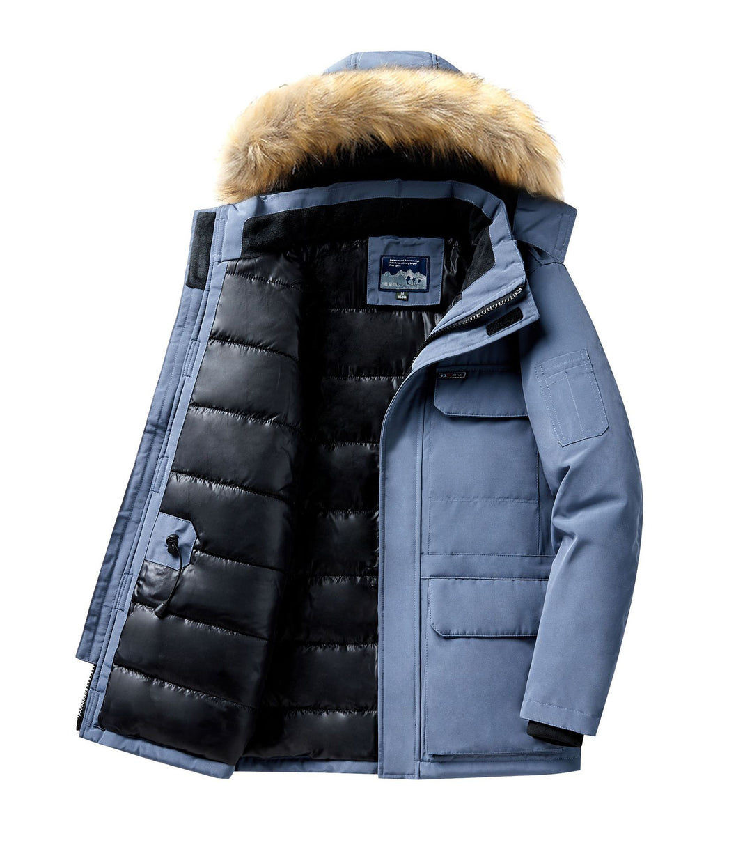 Herren Thermo-Parka mit abnehmbarer Kunstfellkapuze, winddicht und wasserabweisend Drune