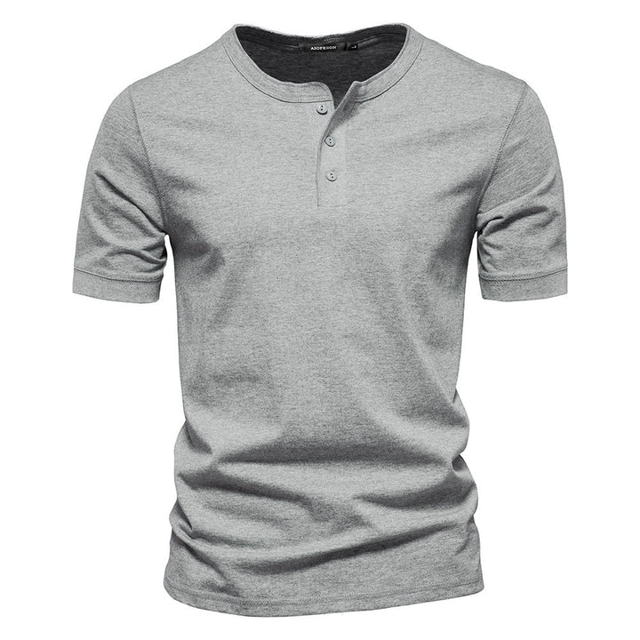 Herren nan schmal geschnittenes Kurzarmshirt mit kurzer Knopfleiste und geripptem Kragen aus Baumwollmix Drune