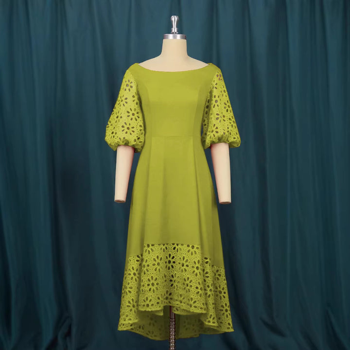 Damen Midi-Kleid mit eleganten Lochmuster-Details Drune
