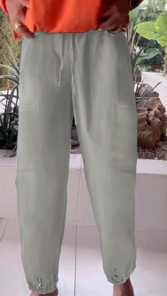 Damen Cargo-Jogginghose mit Kordelzug, aufgesetzten Taschen und Knopfmanschetten Drune