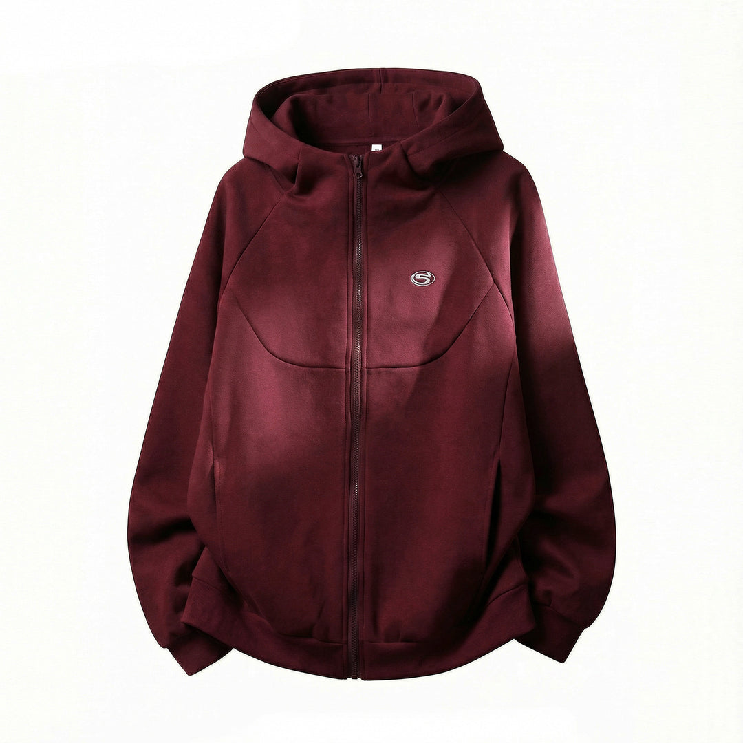 Unisex Oversize Kapuzen-Sweatjacke mit Reißverschluss und wattierter Struktur Drune