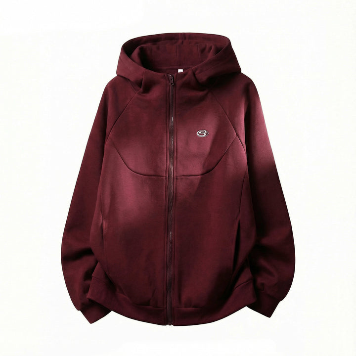 Unisex Oversize Kapuzen-Sweatjacke mit Reißverschluss und wattierter Struktur Drune