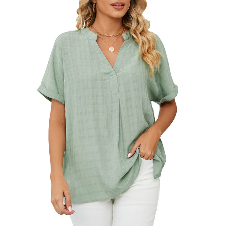 Damen V-Ausschnitt Bluse mit lässigem Schnitt und dekorativer Struktur Drune