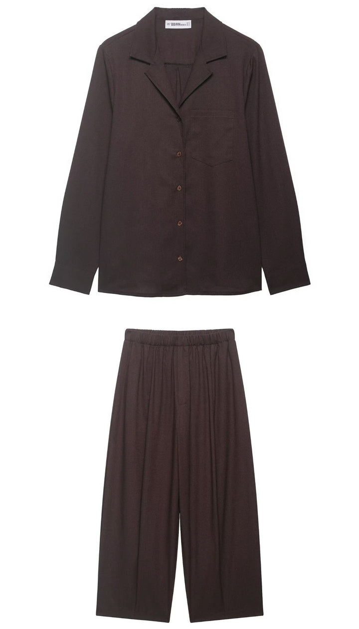Damen Zweiteiliges Lounge‑Set mit Hemdoberteil und weiter Culotte mit Elastikbund Drune