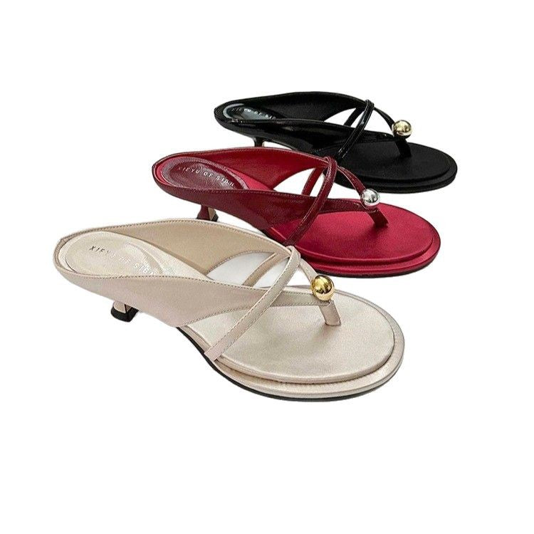 Damen Elegante Mule‑Sandalette mit Zehenring, filigranen Riemchen und sculpted Kitten‑Absatz Drune