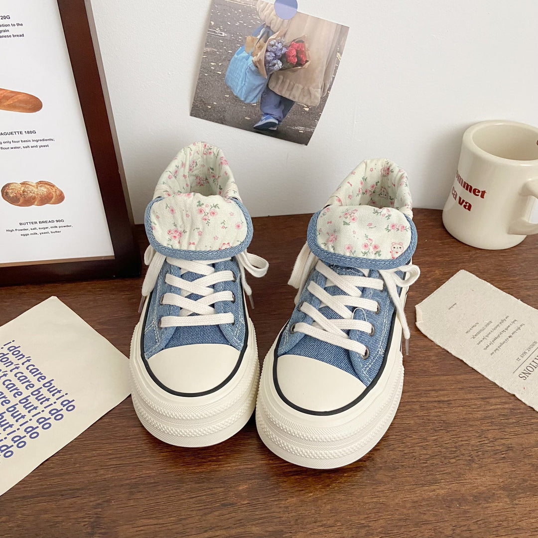 Damen Modische Plateau Sneakers mit floralem Innenfutter Drune