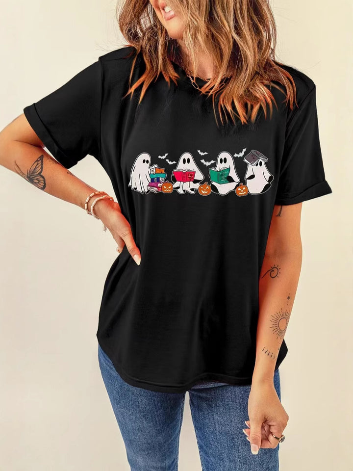 Damen Grafik-T-Shirt mit verspieltem Halloween-Kürbisdesign Drune