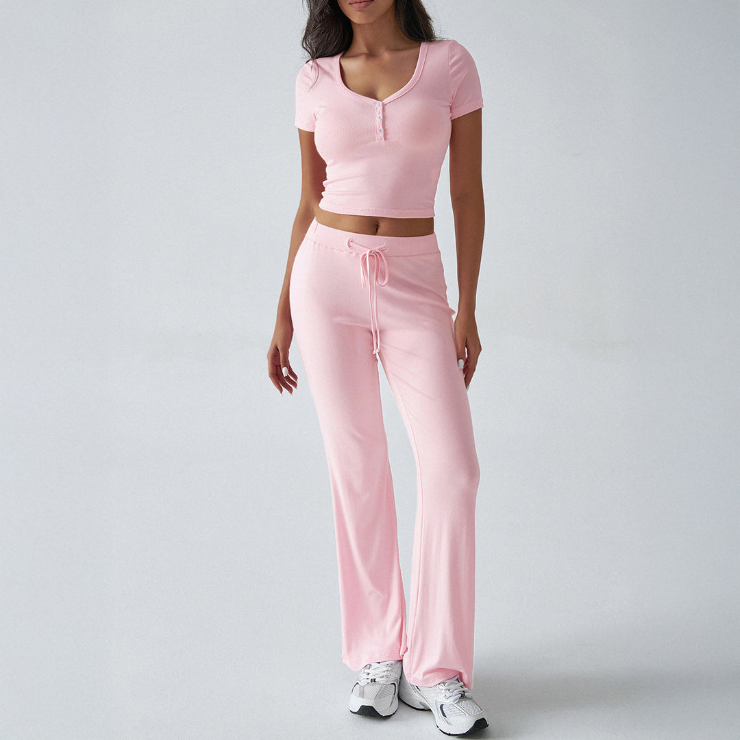 Damen Kombinations-Set mit cropped Oberteil und weiten Hosen Drune