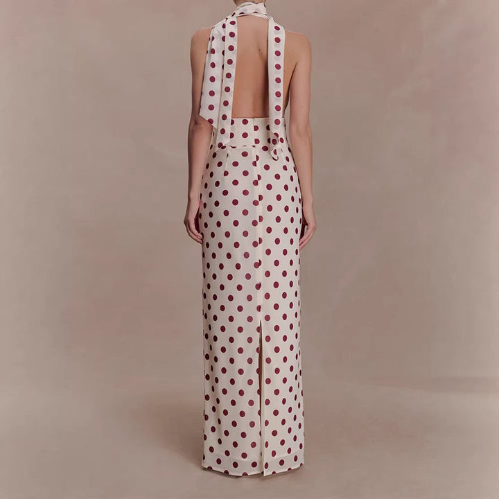 Damen Halter-Maxi-Kleid mit klassischen Punkten Drune