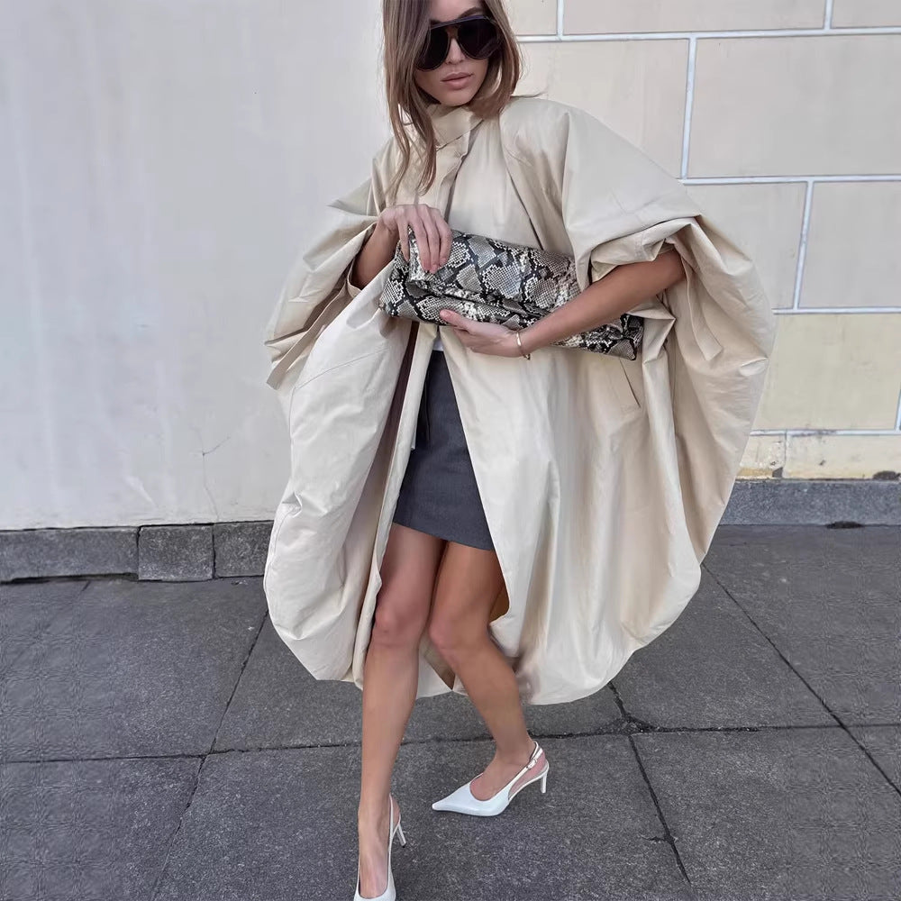 Damen Oversize-Cape-Mantel mit Stehkragen und ballonförmiger Silhouette Drune