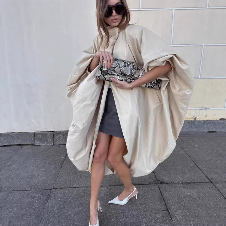 Damen Oversize-Cape-Mantel mit Stehkragen und ballonförmiger Silhouette Drune