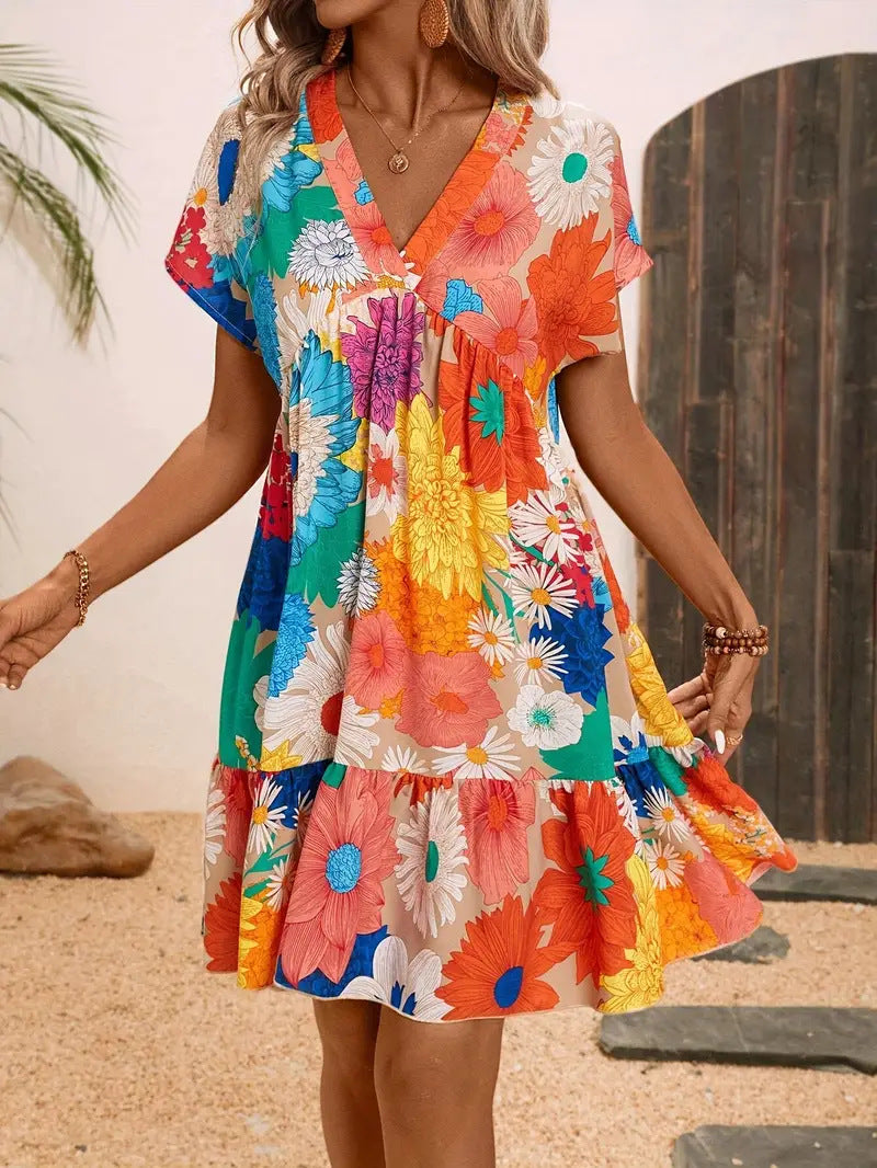 Damen Casual Blütenmuster Kleid Drune
