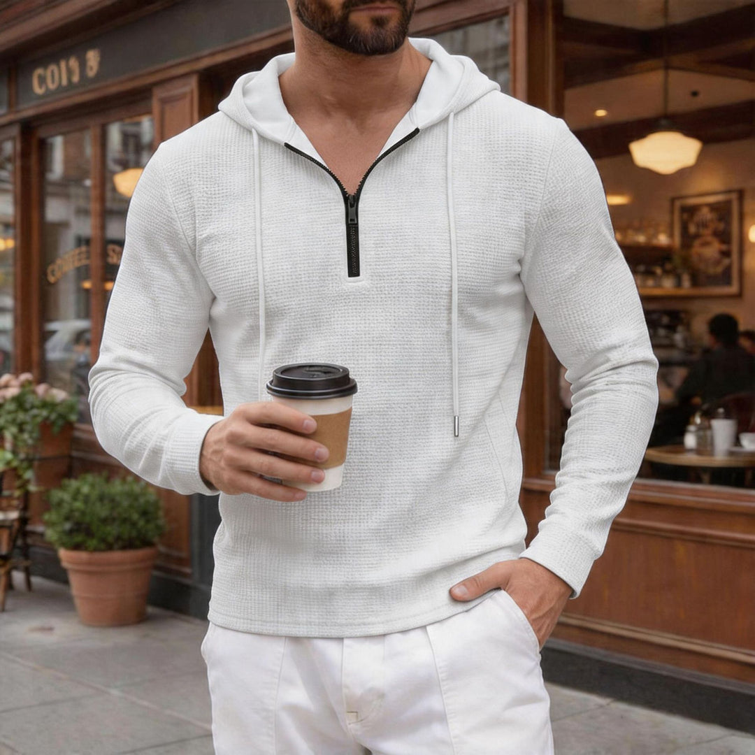 Herren texturierter Halbzip-Kapuzenpullover in Slim Fit Drune