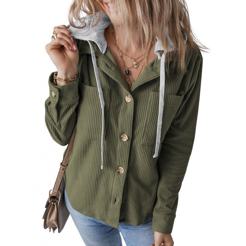 Damen lässige Hemdjacket mit Kapuze und seitlichen Taschen Drune