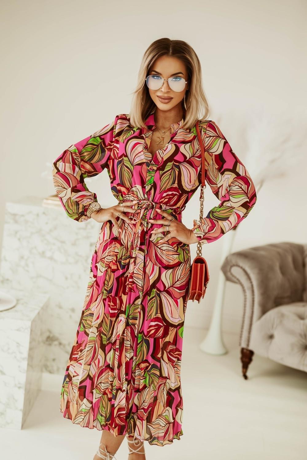 Damen Maxikleid mit kreativem floralem Design und Taillengürtel Drune