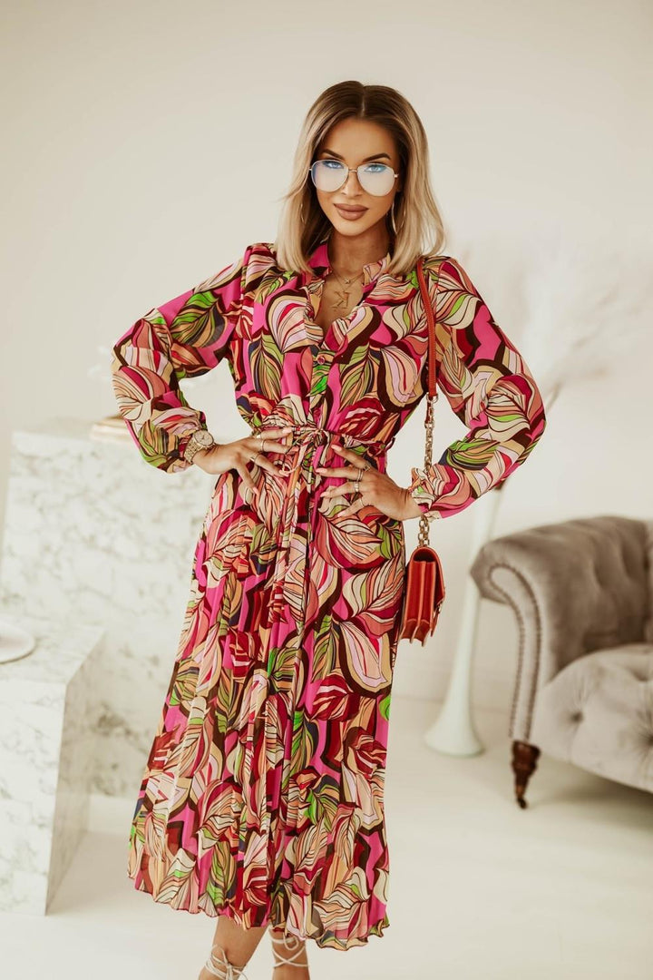 Damen Maxikleid mit kreativem floralem Design und Taillengürtel Drune
