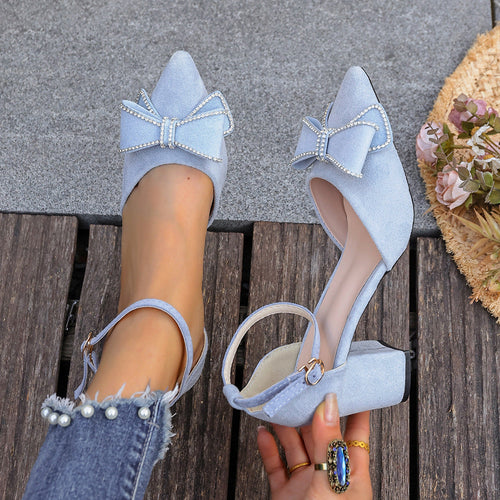 Damen Slingback-Pumps mit funkelndem Schleifenakzent und stabilem Blockabsatz Drune