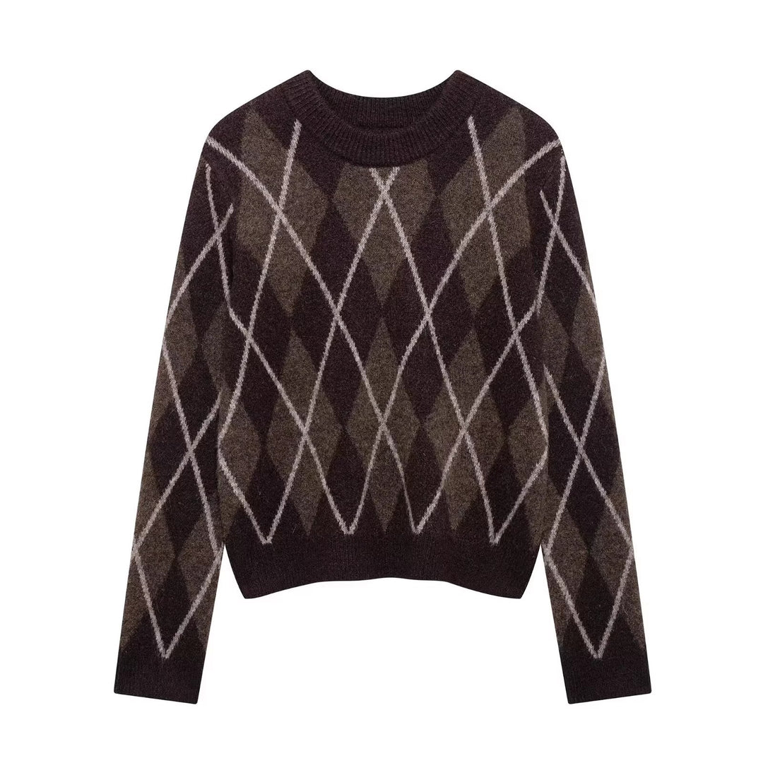 Damen Strickpullover mit klassischem Rautenmuster Drune