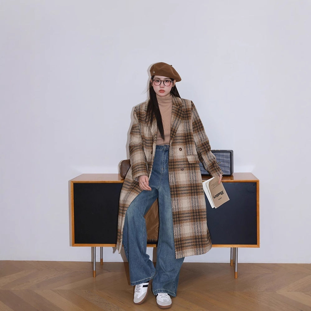 Damen Karierter Bouclé-Blazer mit Reverskragen und aufgesetzten Taschen Drune