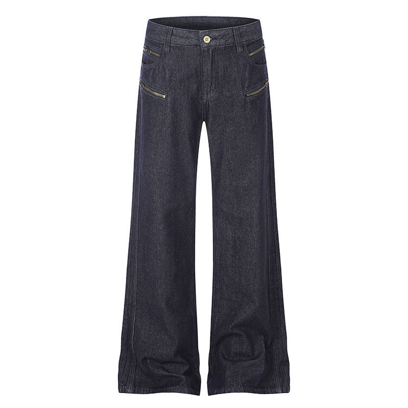 Damen Weite Denim‑Palazzo‑Jeans mit hohem Bund und Zier‑Reißverschlusstaschen Drune