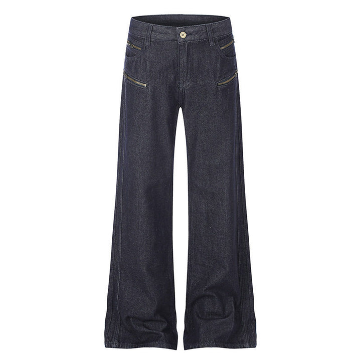 Damen Weite Denim‑Palazzo‑Jeans mit hohem Bund und Zier‑Reißverschlusstaschen Drune