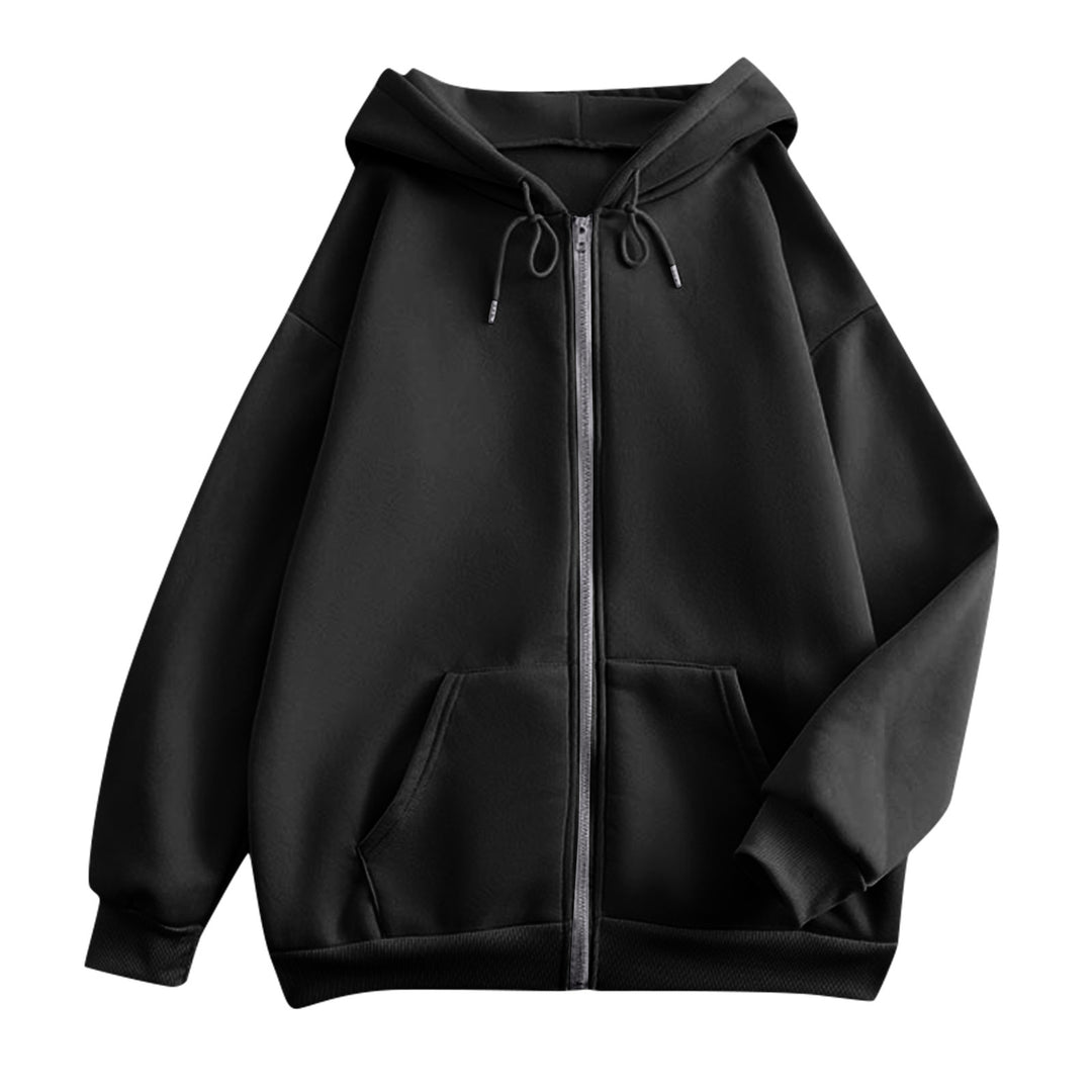 Damen nan extrabreite Zip-Kapuzenjacke mit weichem Fleecefutter, Kängurutaschen und gerippten Bündchen Drune