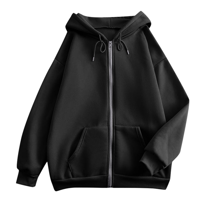 Damen nan extrabreite Zip-Kapuzenjacke mit weichem Fleecefutter, Kängurutaschen und gerippten Bündchen Drune