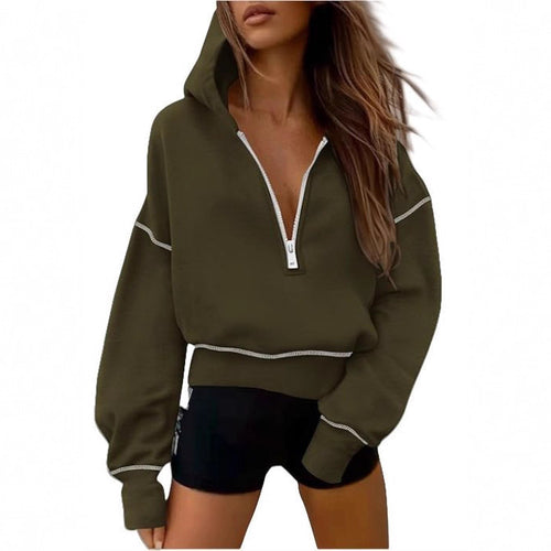 Damen lässiger Hoodie mit goldenen Akzenten und hohem Kragen Drune