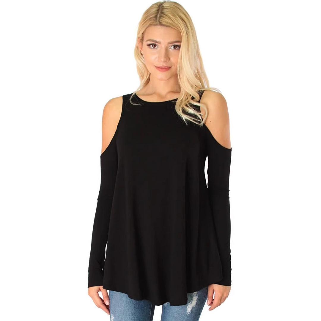 Damen Langarmhemd mit Cut-Out-Schultern und fließender A-Linien-Silhouette Drune