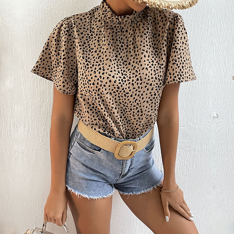 Damen Elegante Kurzarmbluse mit Leopardenmuster Drune