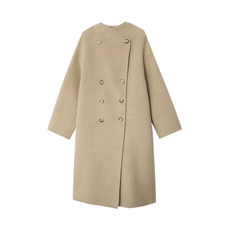 Damen eleganter Wickelmantel aus hochwertigem Wollmix Drune