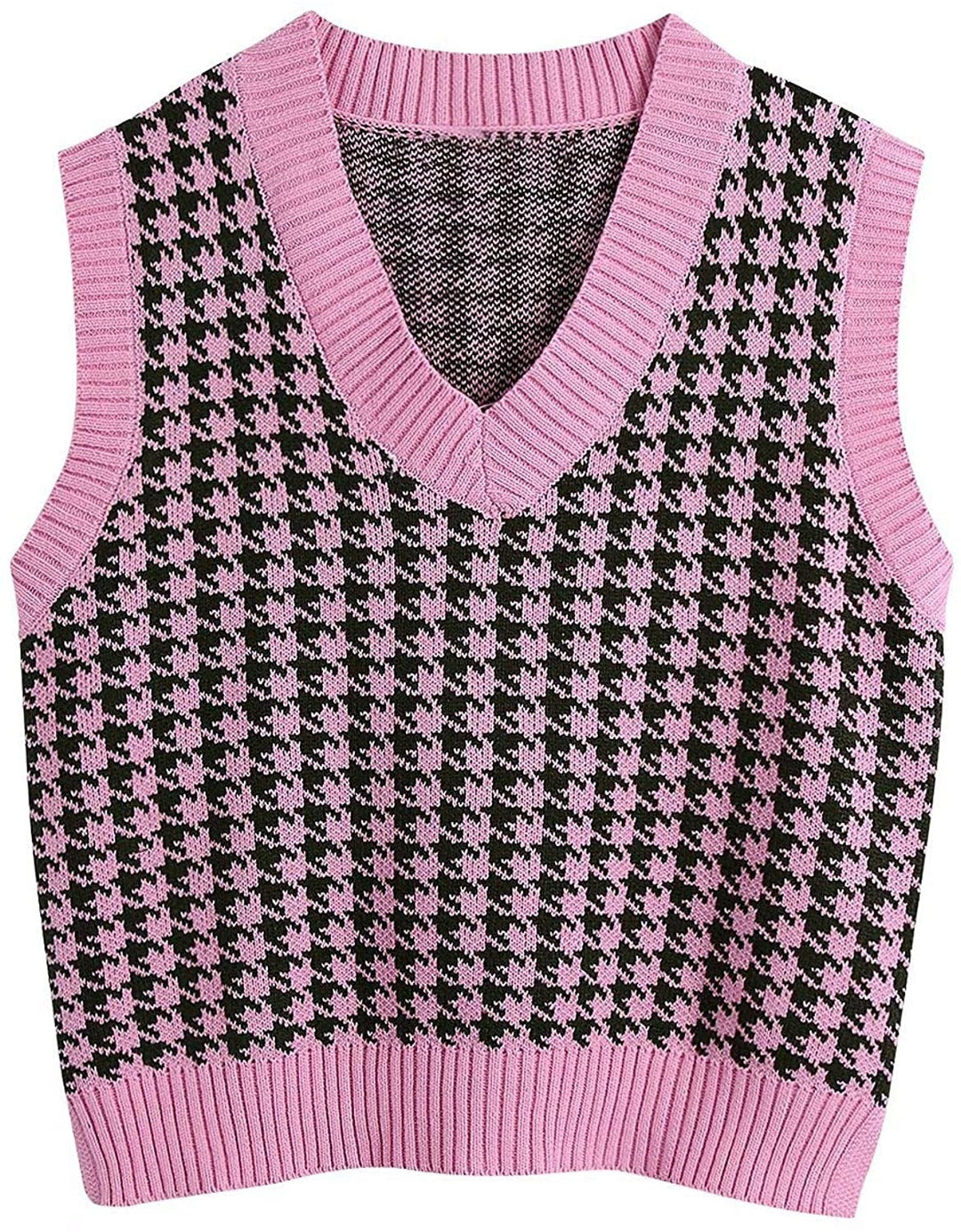 Damen ärmellose Strickweste mit modernem Hahnentrittmuster Drune
