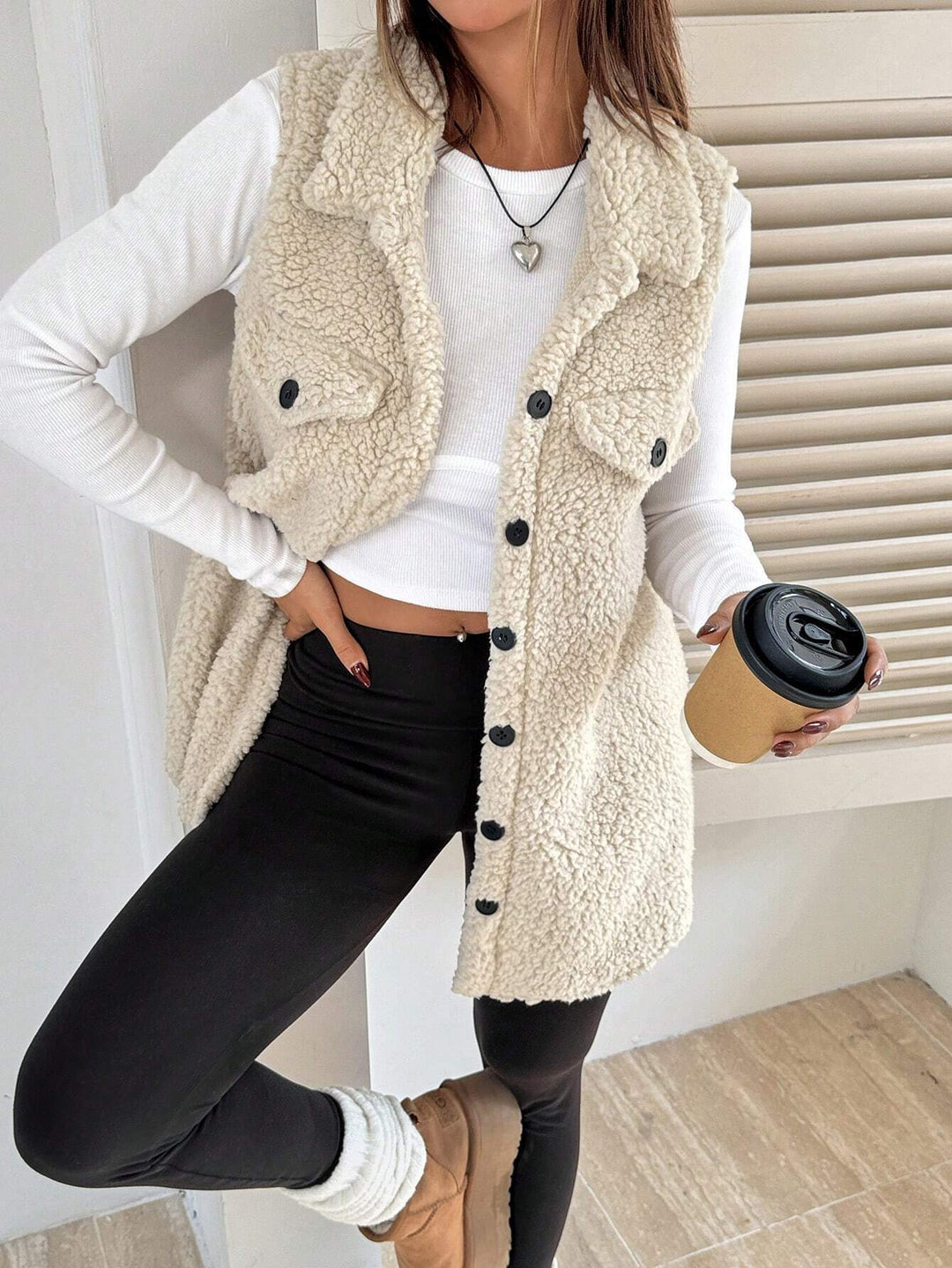 Damen Teddy-Weste mit Taschen Drune