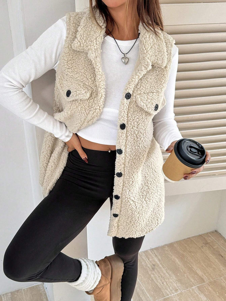 Damen Teddy-Weste mit Taschen Drune