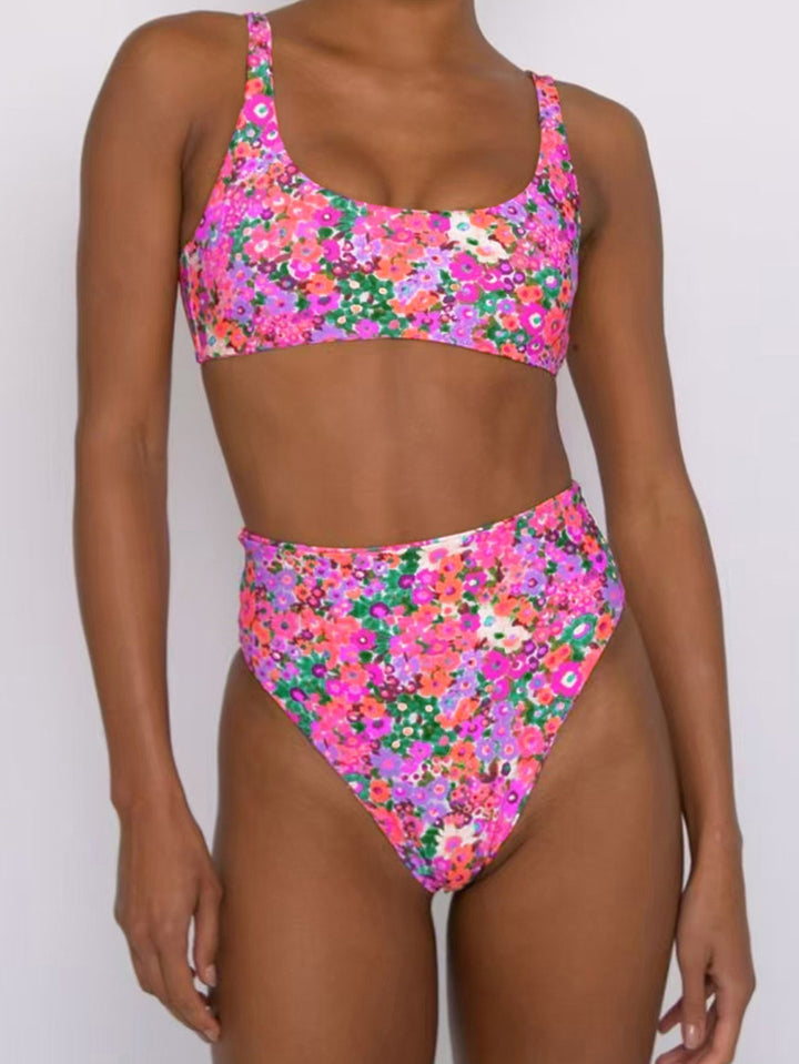 Damen Hochtailliertes Bikini-Set mit floralem Design Drune