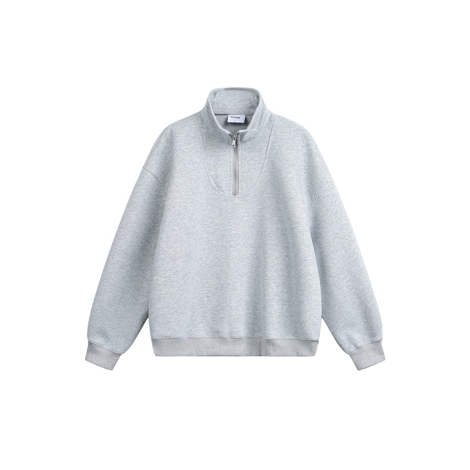 Damen Oversize Halfzip Stehkragen-Sweatshirt aus schwerer Baumwollmischung Drune