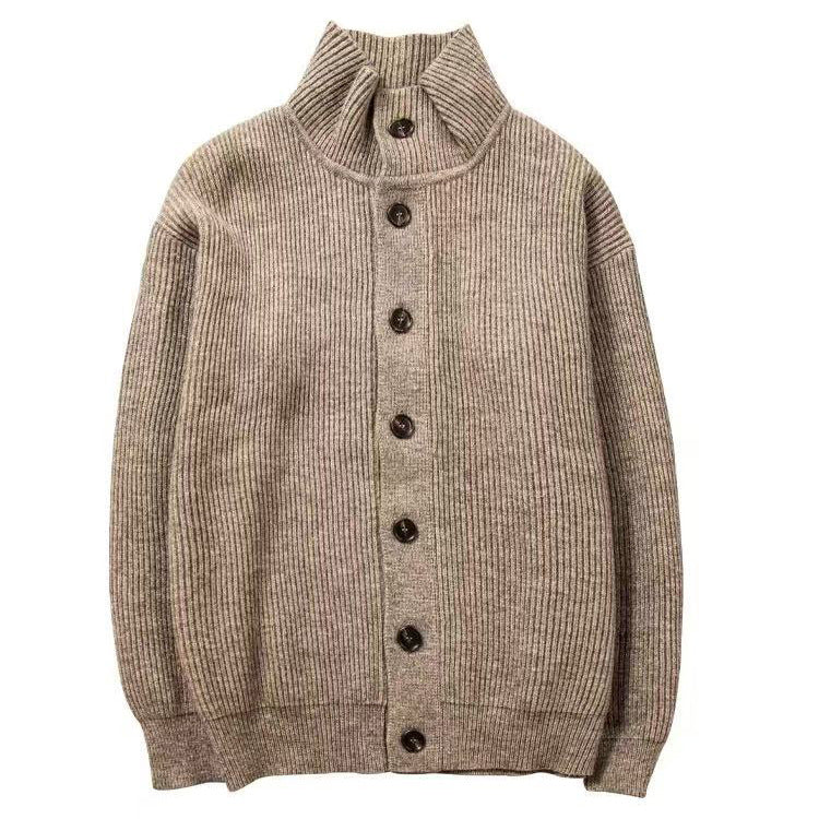 Herren Grobstrickjacke mit Stehkragen und Knopfleiste Drune