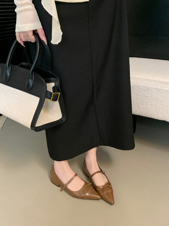 Damen elegante spitze Ballerinas mit verstellbarem Riemchen und dekorativem Knoten Drune