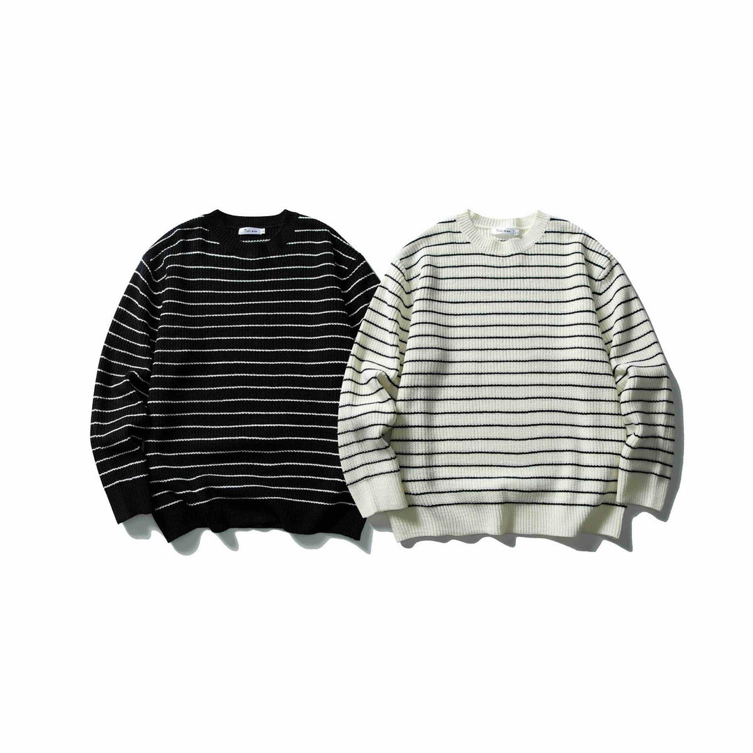 Unisex Gestreifter Strickpullover im Breton‑Look mit grober Rippstruktur und Rundhalsausschnitt Drune