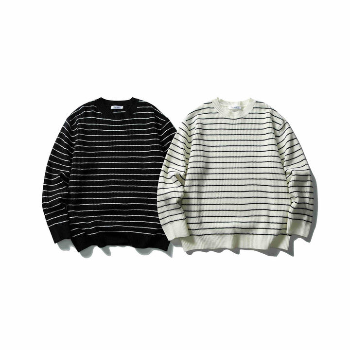 Unisex Gestreifter Strickpullover im Breton‑Look mit grober Rippstruktur und Rundhalsausschnitt Drune