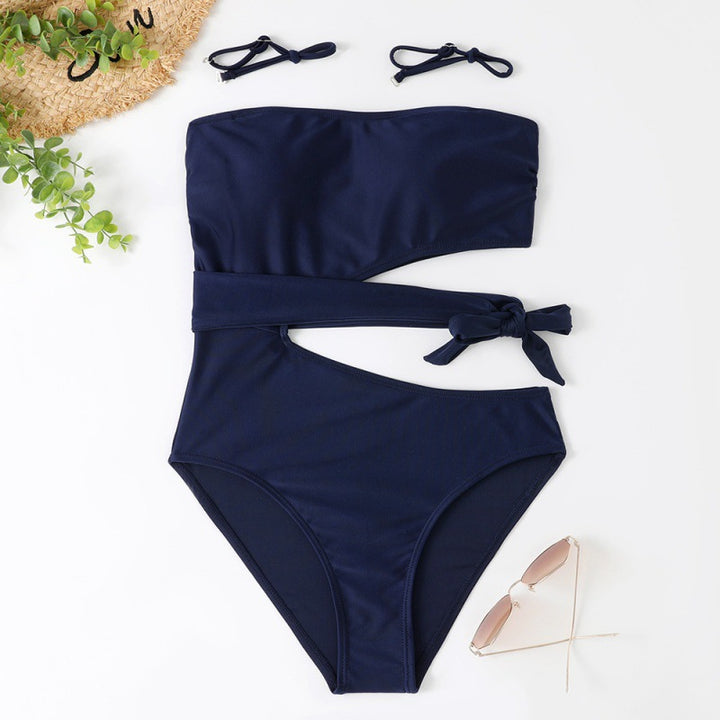 Damen Bandeau Bikini mit asymmetrischem Schnitt und modischem Animal-Print Drune