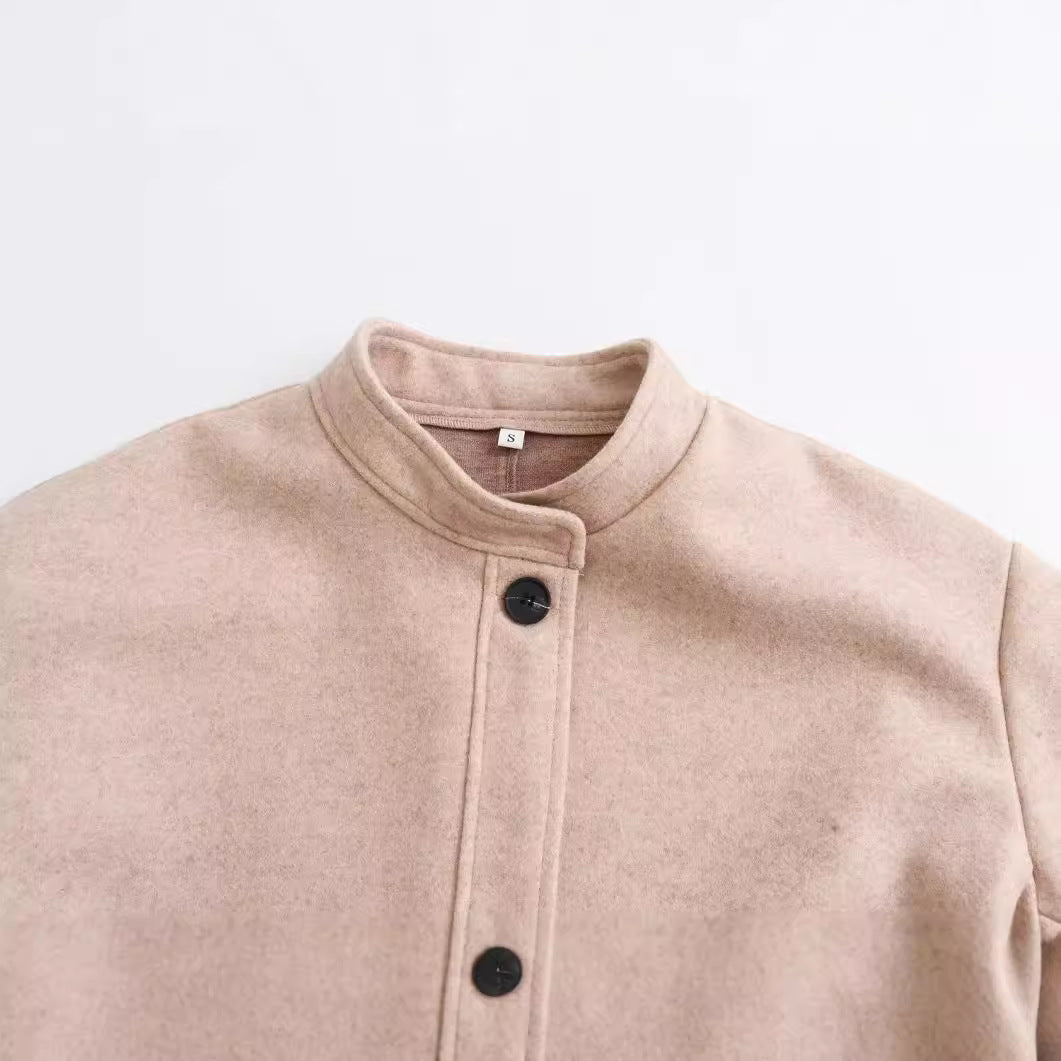 Damen Kurzjacke im Wollmix mit Rundhals, Oversize‑Passform und großen aufgesetzten Taschen Drune