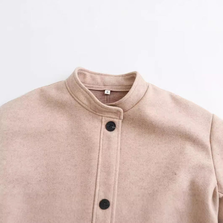 Damen Kurzjacke im Wollmix mit Rundhals, Oversize‑Passform und großen aufgesetzten Taschen Drune