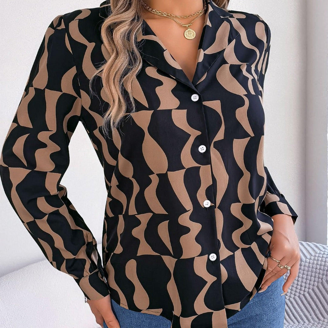 Damen Hemdbluse mit modernem grafischem Muster und eleganter Button-Down-Leiste Drune