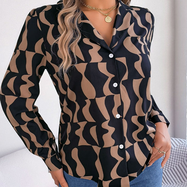 Damen Hemdbluse mit modernem grafischem Muster und eleganter Button-Down-Leiste Drune