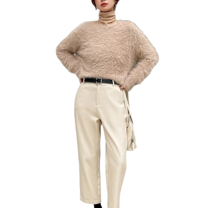 Damen Lang geschnittener Kuschel-Feinstrickpullover mit weichem Flormix, Rundhalsausschnitt und legerer Silhouette Drune